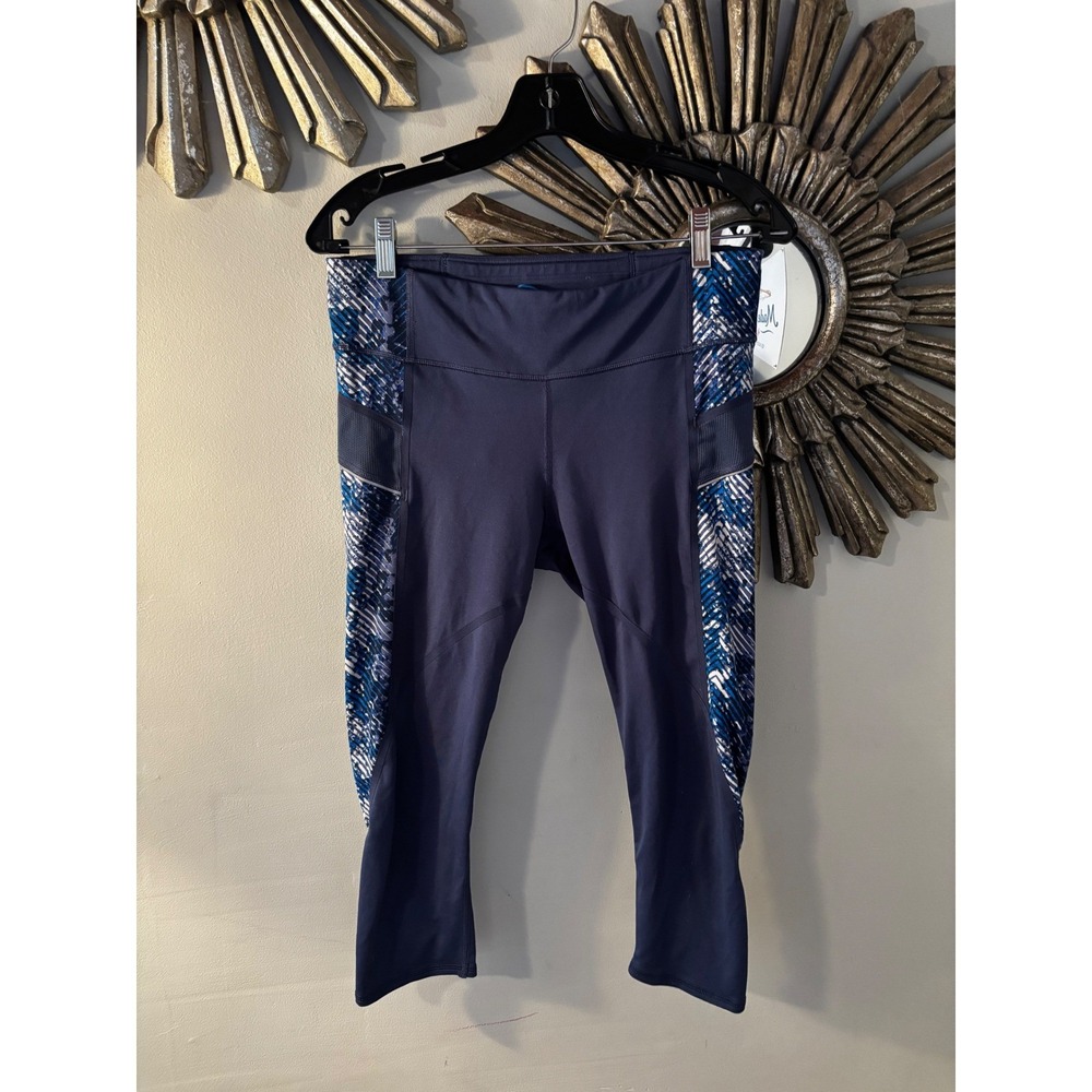 Athleta Be Free Knicker Running Crop Leggings Navy Pattern Womens Size Medium